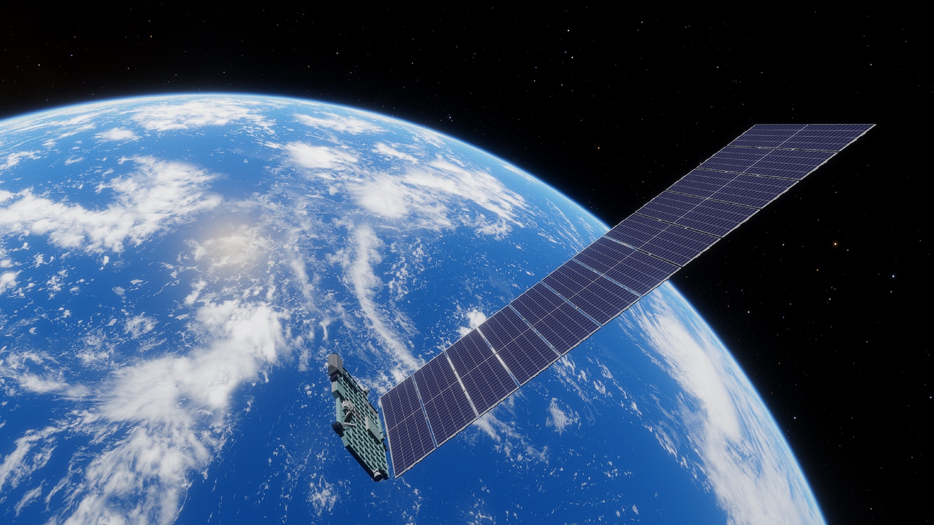 Artist's conception of a Starlink satellite in orbit with the Earth in behind.