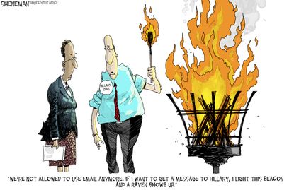 Political cartoon U.S. Hillary Clinton emails fire