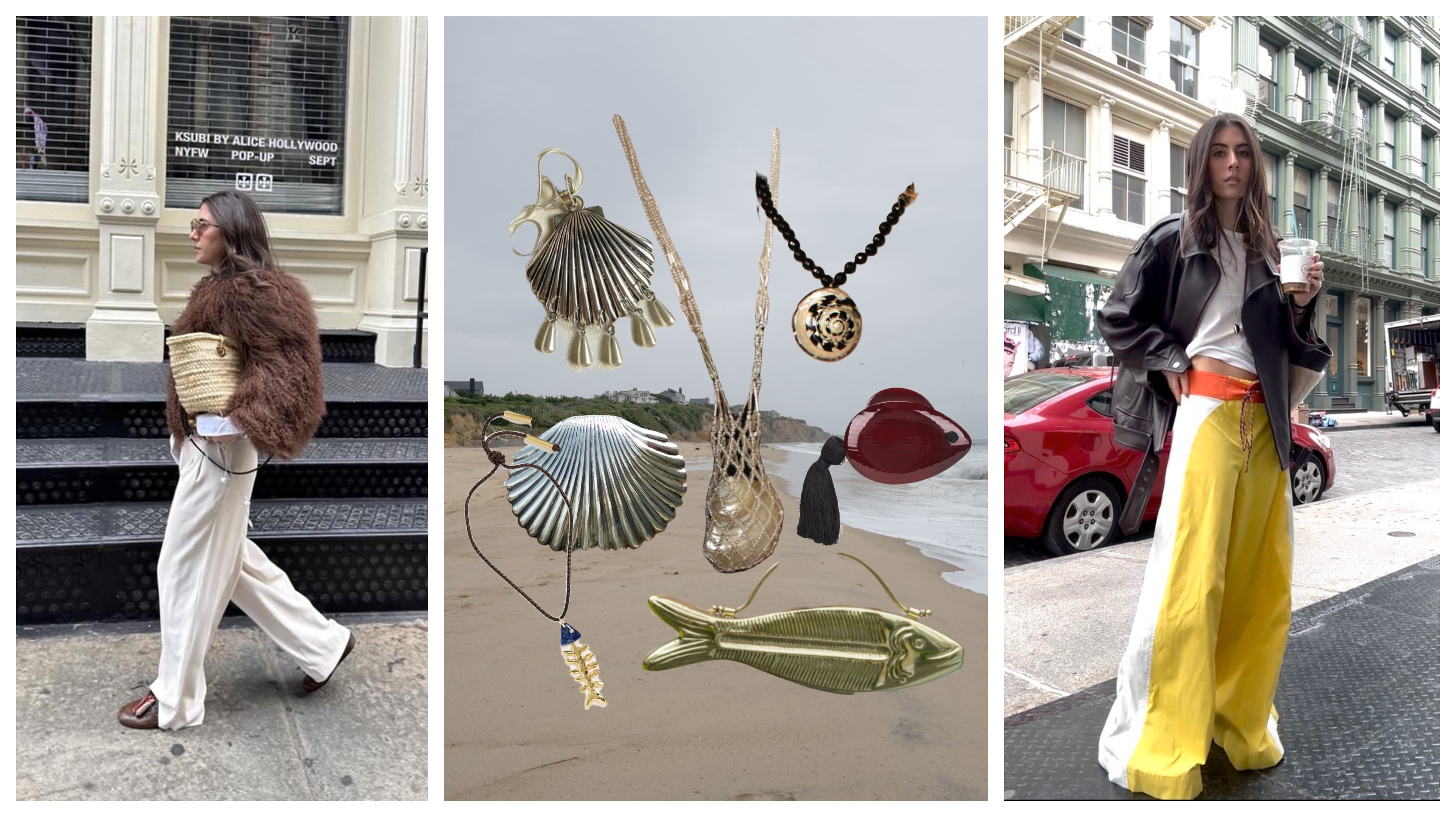 Jessica Habich Thomas wearing two high contrast outfits her near summer jewelry