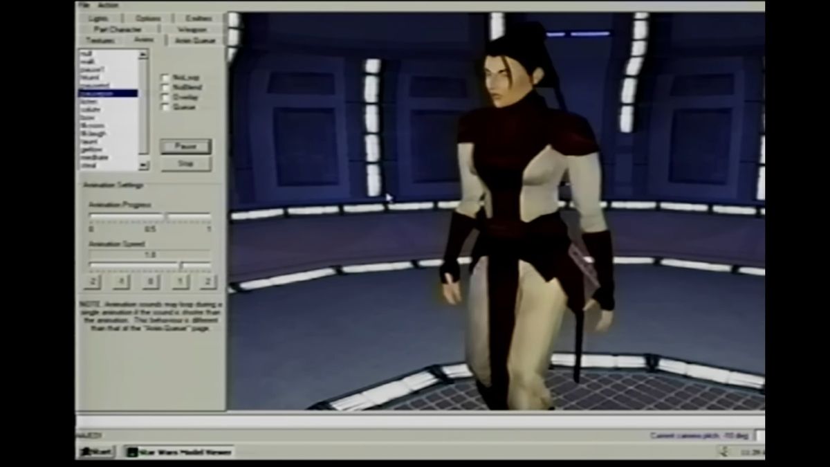 model viewer panel showing prototype Bastila character model