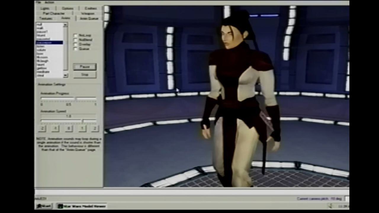 model viewer panel showing prototype Bastila character model