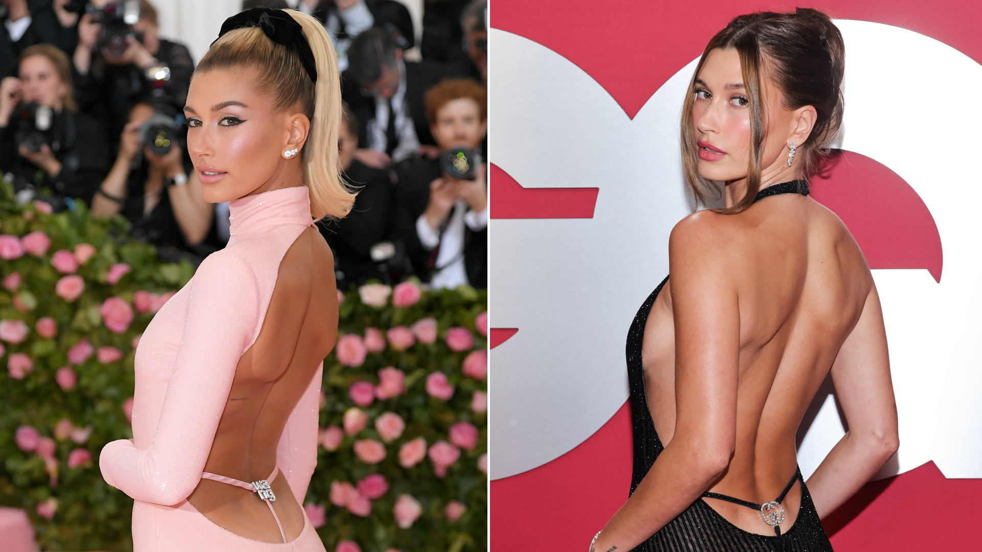 Hailey Bieber wore a custom Gucci naked dress featuring a whale tail at the GQ Men of the Year event