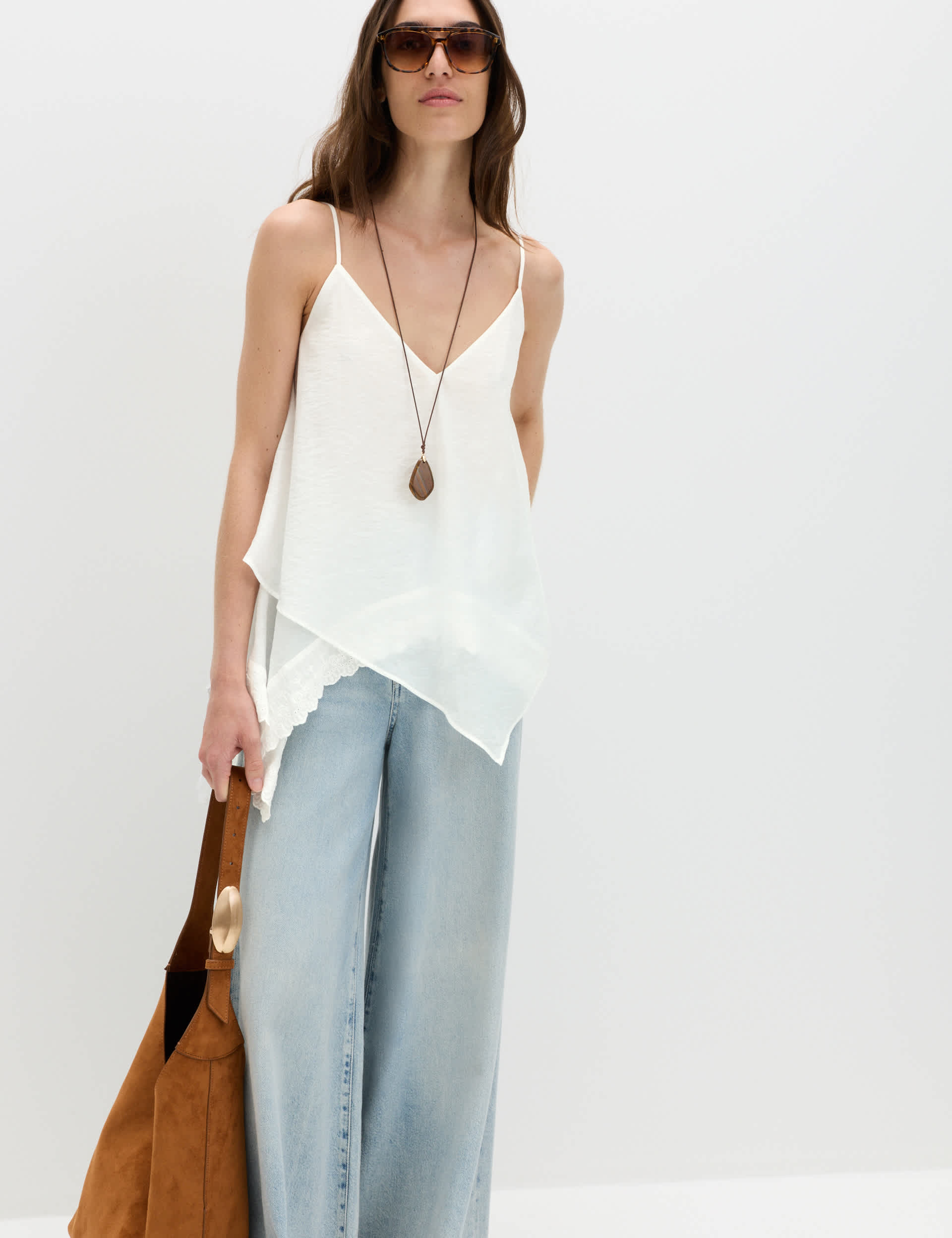 Asymmetric Embroidered V-Neck Cami Top