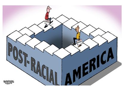Editorial cartoon post-racial America problems