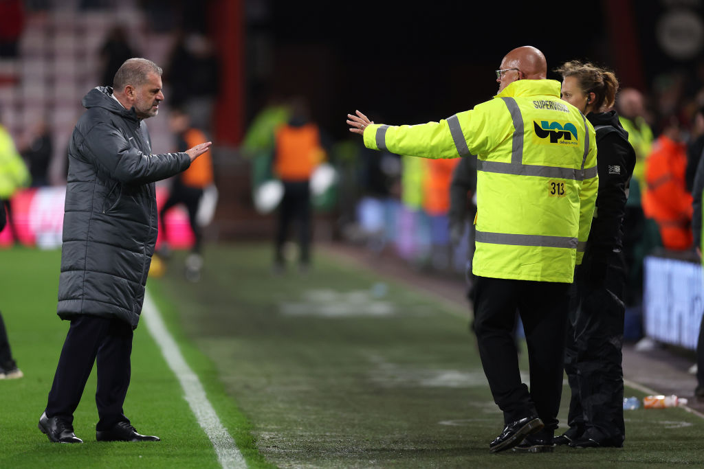 Ange Postecoglou the manager of Tottenham Hotspur engages with their supporters after the Premier League match between AFC Bournemouth and Tottenham Hotspur FC at Vitality Stadium on December 05, 2024 in Bournemouth, England.