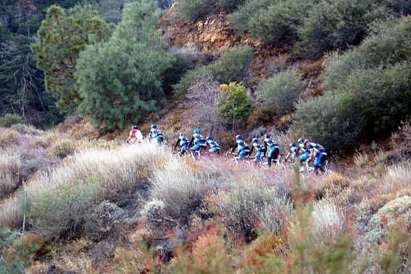 Halfway up the climb and the group is still together.