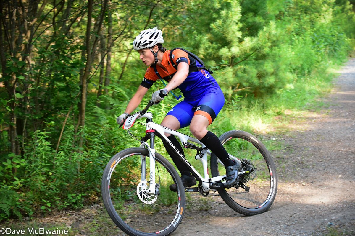 Kristine Contento-Angeli (MTBNJ) raced with a hydration pack in the 94 degree heat