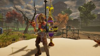 Grounded 2 O.R.C. transmitters Signals and Stashes: A character holding a club and wearing a gas mask, standing atop the bin next to an O.R.C. transmitter.