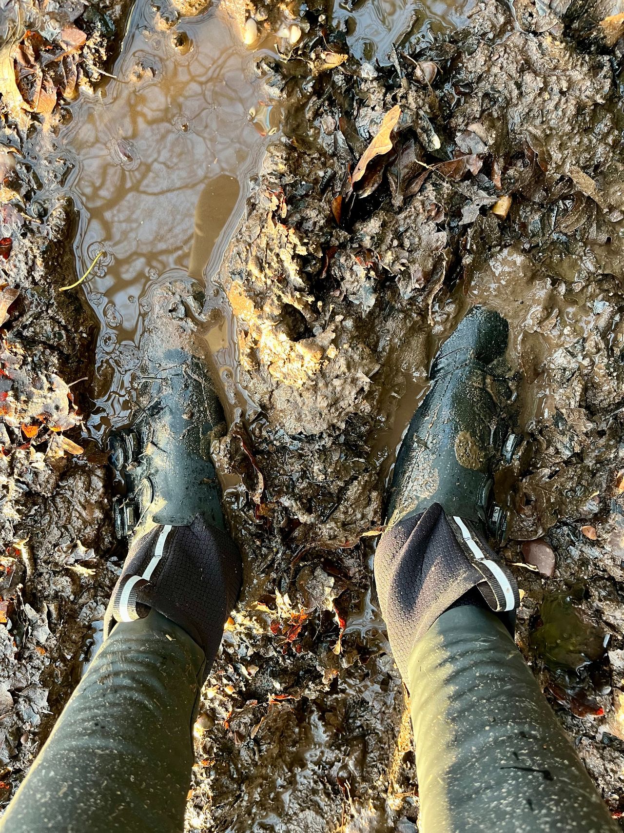A pair of Northwave Flagship GTX boots submerged in mud