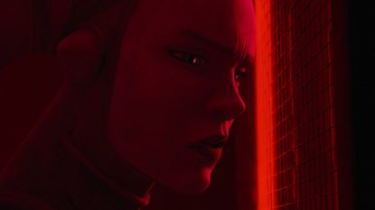 Devon Izara lit by a red light in Maul &ndash;&nbsp;Shadow Lord