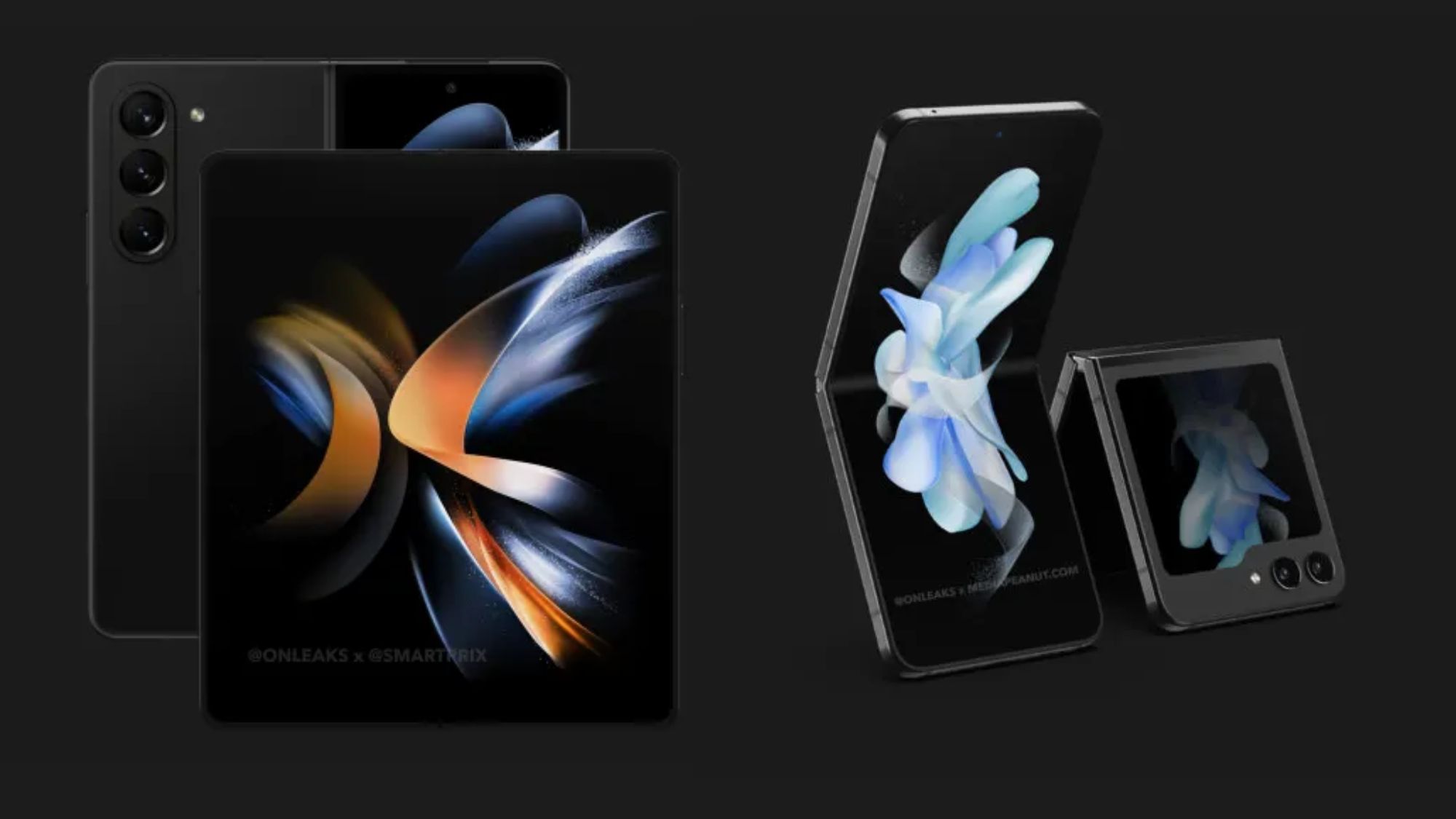 Renderização do Galaxy Z Fold 5 e Flip 5