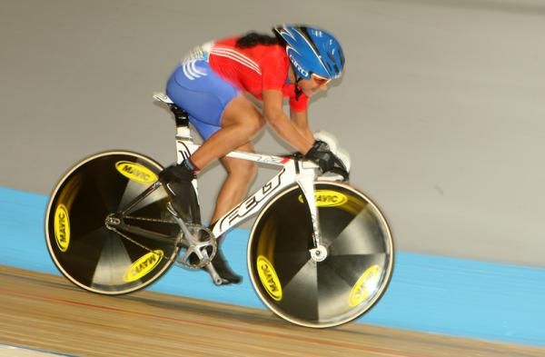 Marlies Mejias Garcia (Cuba) set a fast time in the flying lap tt in the Omnium