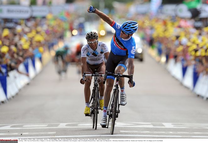 David Millar wins a stage from a breakaway in 2012