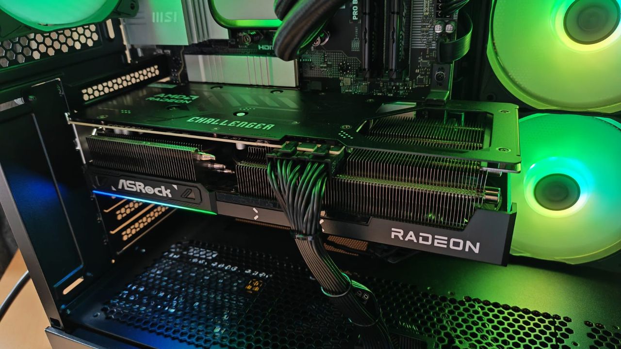 A review image of the Radeon RX 9070 XT inside the Quoted Tech Horizon Custom gaming PC