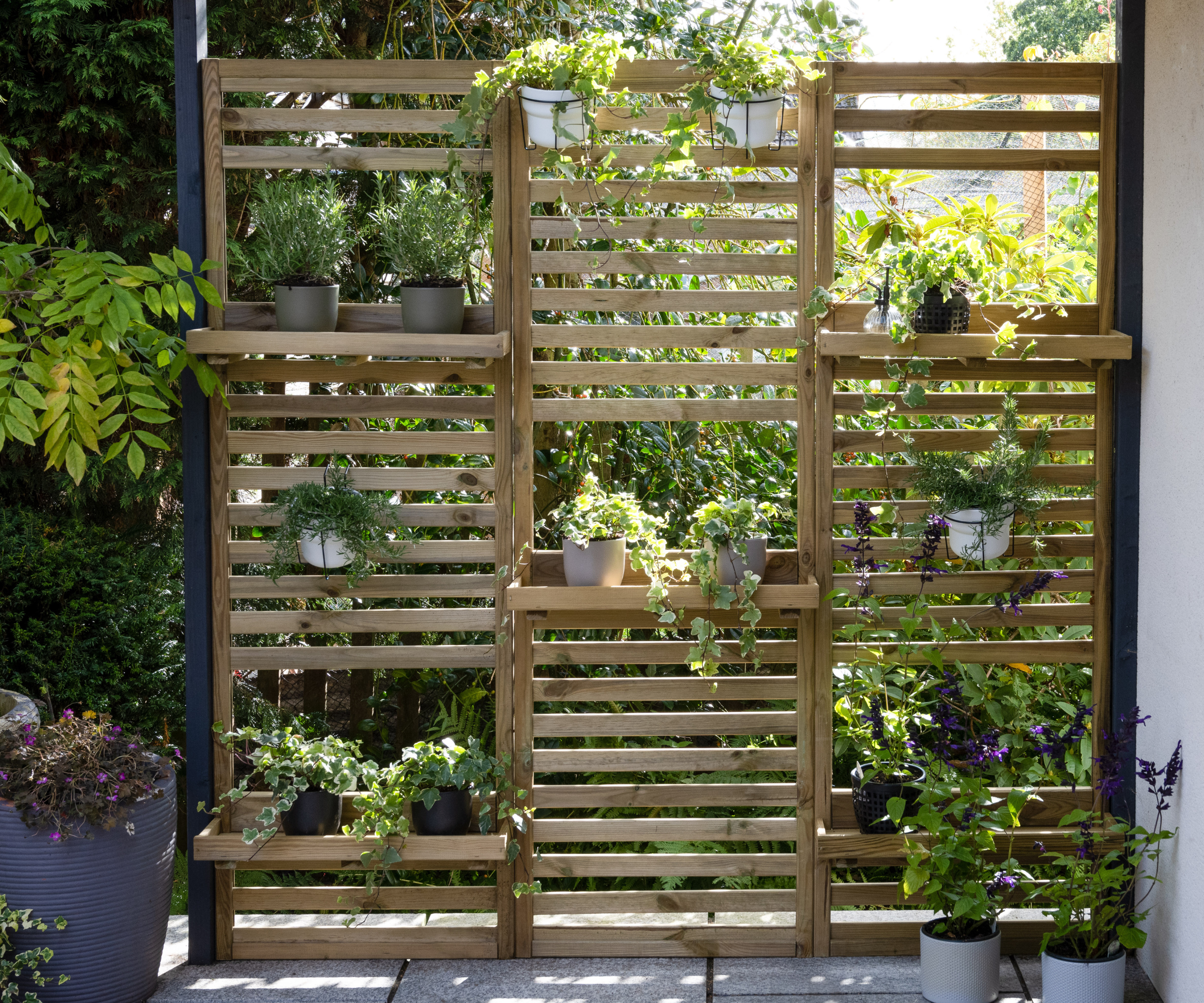 Wooden slatted planter