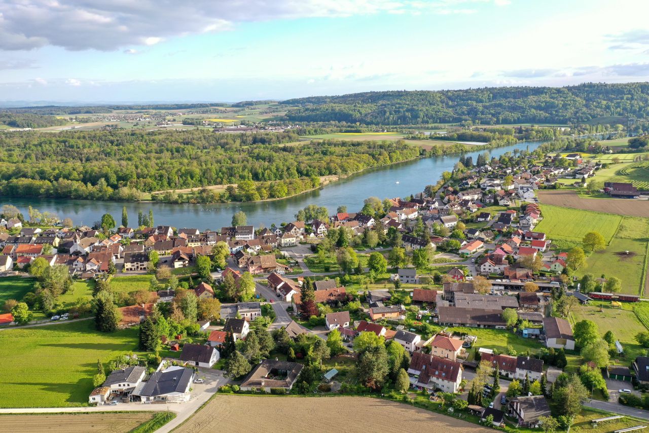 An aerial view of the village of Busingen, southern Germany