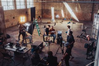 Crew on an interior film set