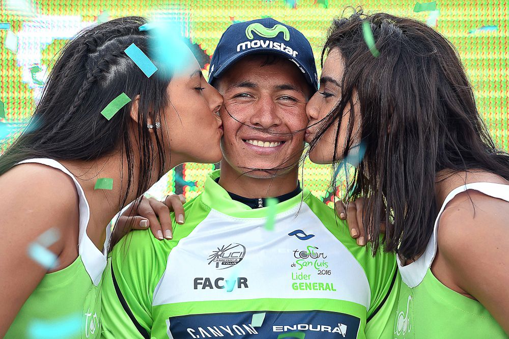 Dayer Quintana in the green leader's jersey at Tour de San Luis.