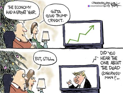 Political cartoon U.S. Trump economy credit