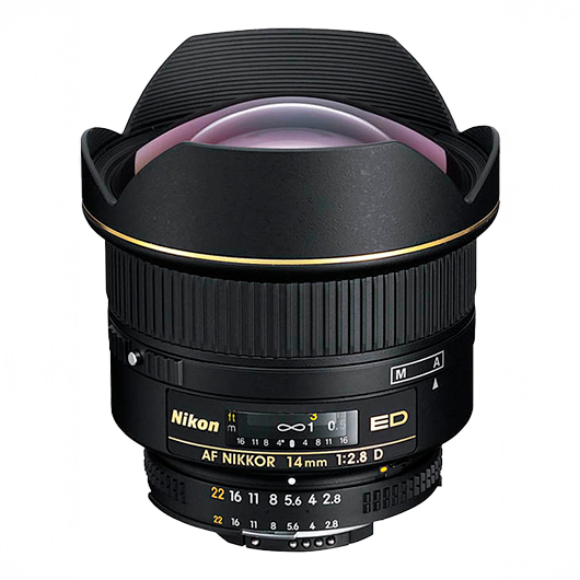 AF Nikkor 14mm f/2.8D ED on a white background