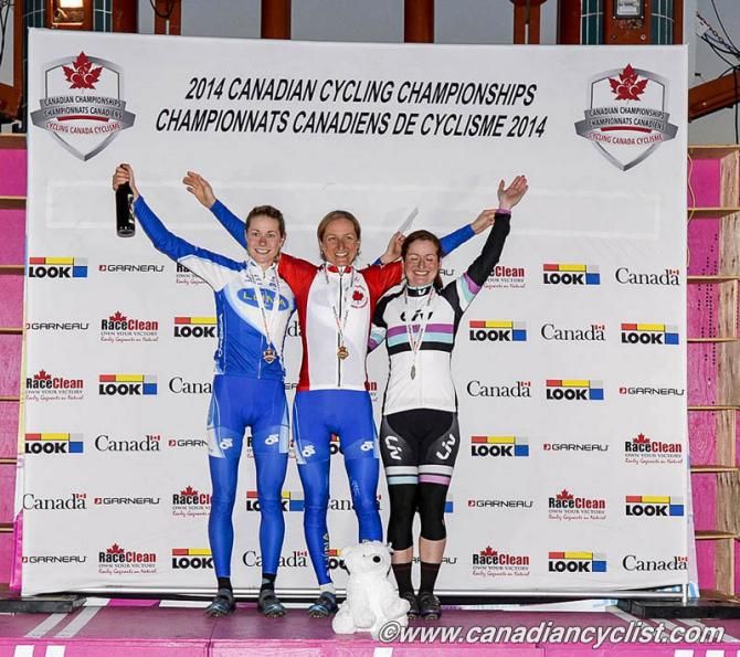 Elite Women's podium: Maghalie Rochette, Catharine Pendrel, Sandra Walter.