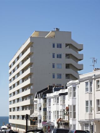 White modernist building on the seafront