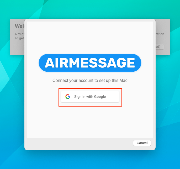 Sign into Google account with AirMessage Server