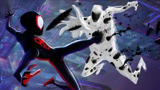 Miles Morales kämpft gegen The Spot in Spider-Man: Across the Spider-Verse