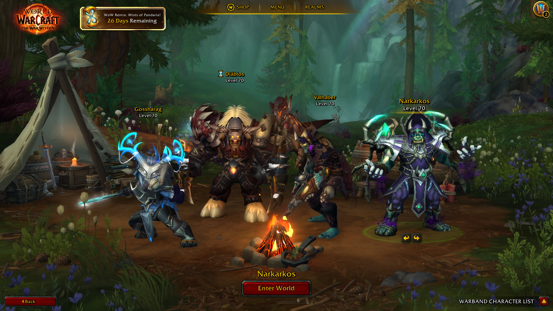 In-game screenshot of the new Warbands feature for World of Warcraft