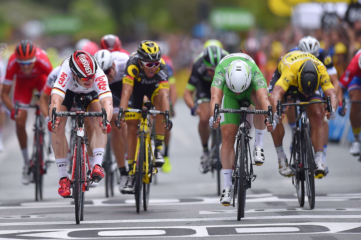 The sprint on stage 3 of the Tour de France