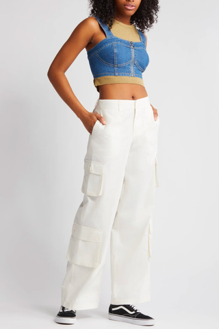 Summer new casual cargo pants women's cotton high waist wide leg