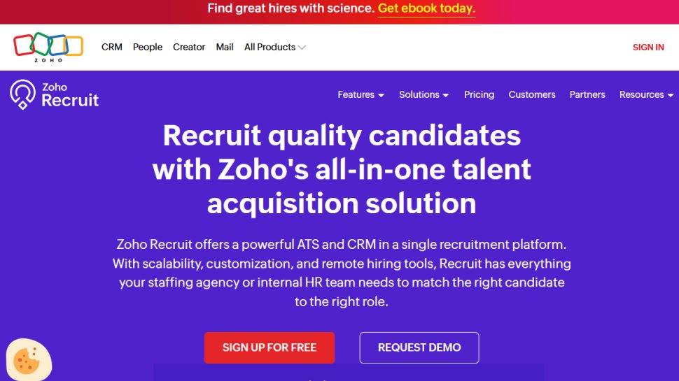 Zoho Recruit website screenshot (October 2025).