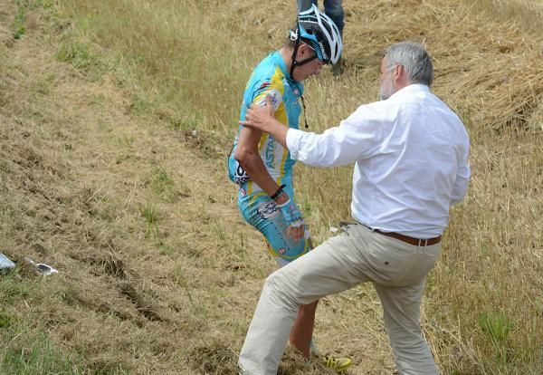 Janez Brajkovic (Astana) had another fall on stage 18 but finished