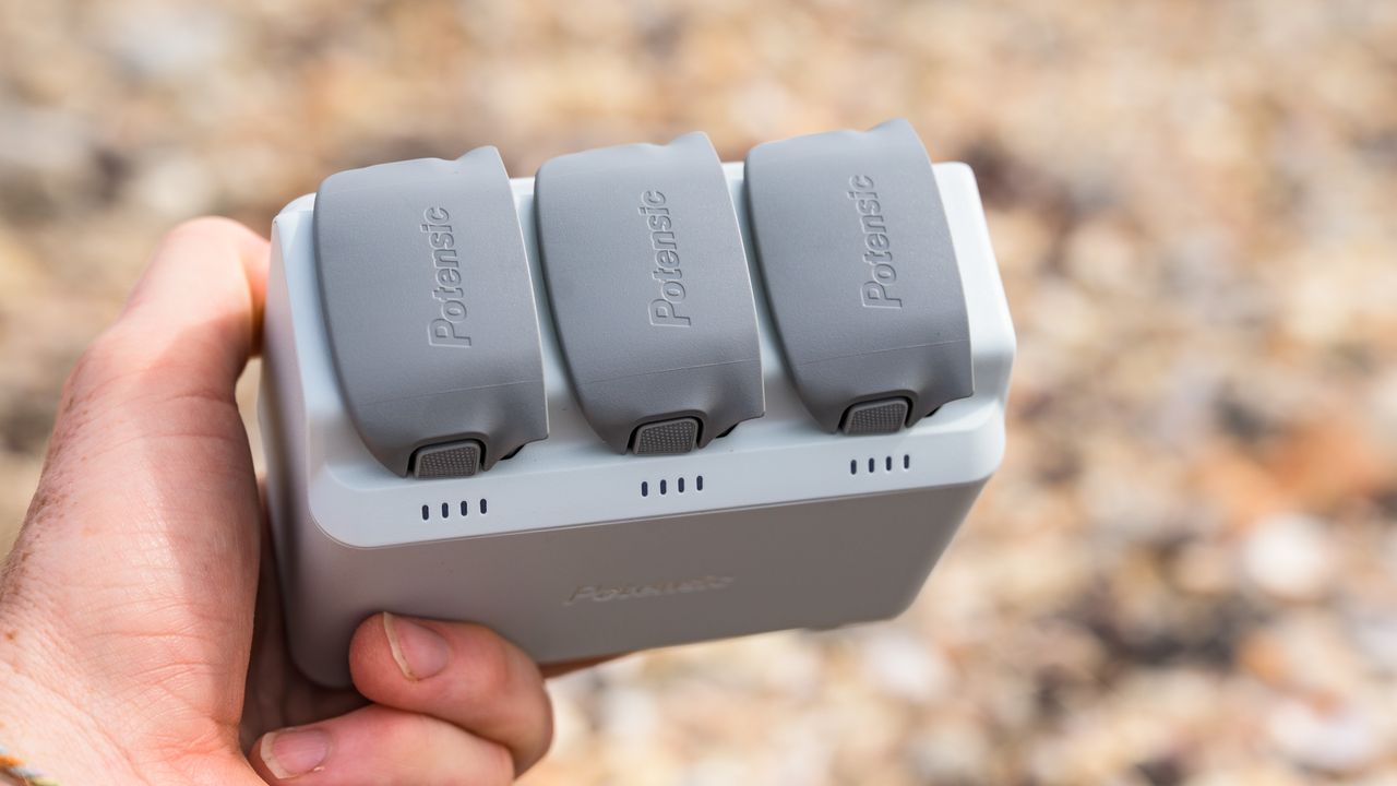 Close up of the Potensic Atom 3 beginner drone's battery charging hub