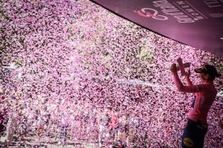 Elisa Longo Borghini celebrates winning the overall title at the Giro d'Italia Women