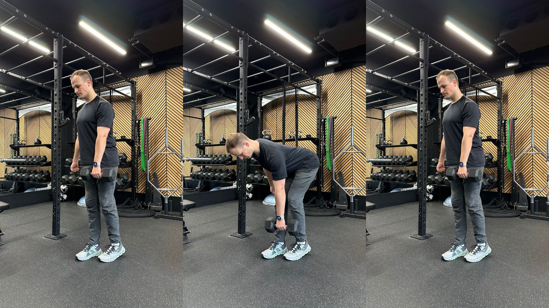 Ollie Thompson demonstrates three positions of the B-stance Romanian deadlift