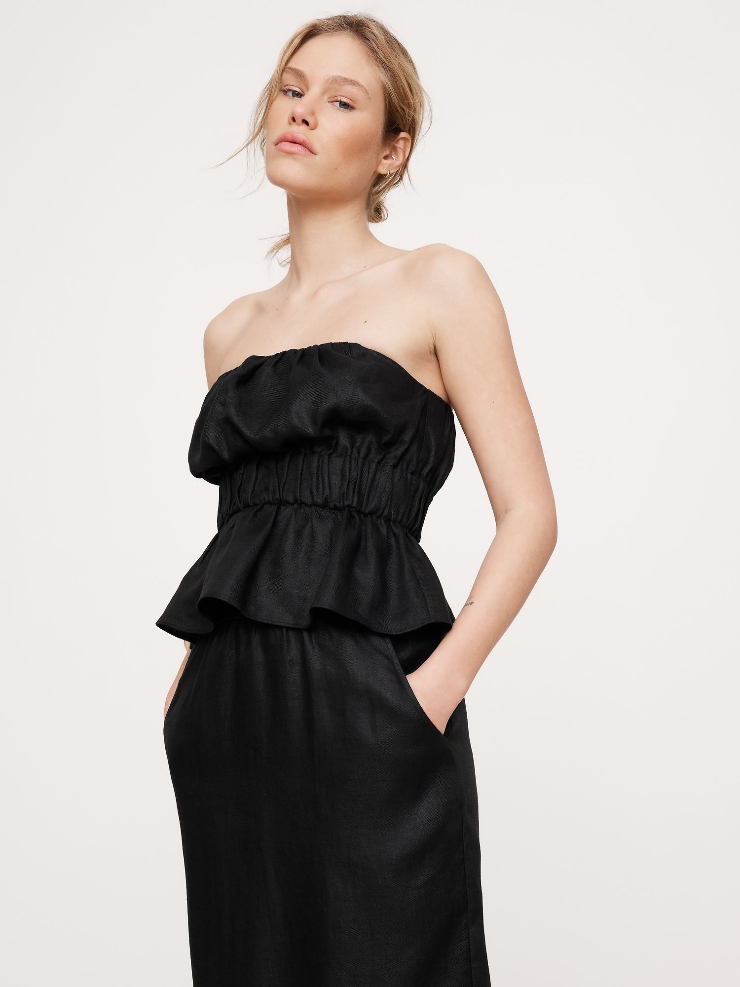 Strapless Linen Peplum Top