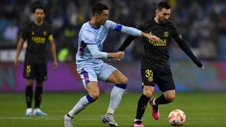 Cristiano Ronaldo battles with Lionel Messi in the Riyadh friendly match