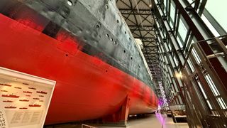 a large ship inside a building.