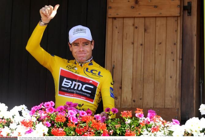 Thumbs up from Cadel Evans who held the yellow jersey on the first rest day of the 2010 Tour