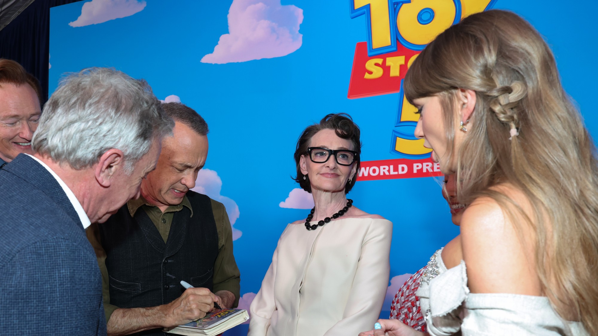 From L to R: Tim Allen, Tom Hanks, Joan Cusack, and Taylor Swift attend the Toy Story 5 Los Angeles World Premiere at Dolby Theatre in Los Angeles, California on June 09, 2026.