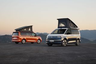 Volkswagen New California camper vans with roofs up