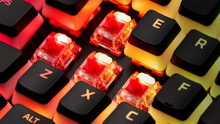 RGB mechanical keys on a gaming keyboard close-up
