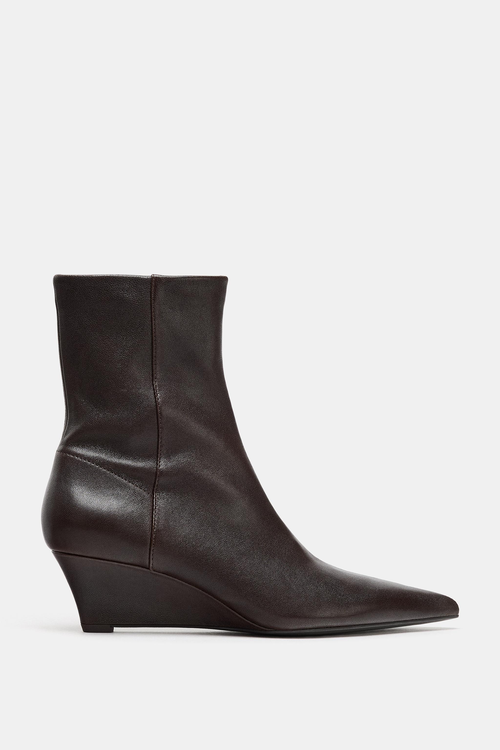Leather Wedge Heel Ankle Boots