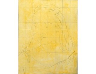 A grid for step one of painting a portrait in oils