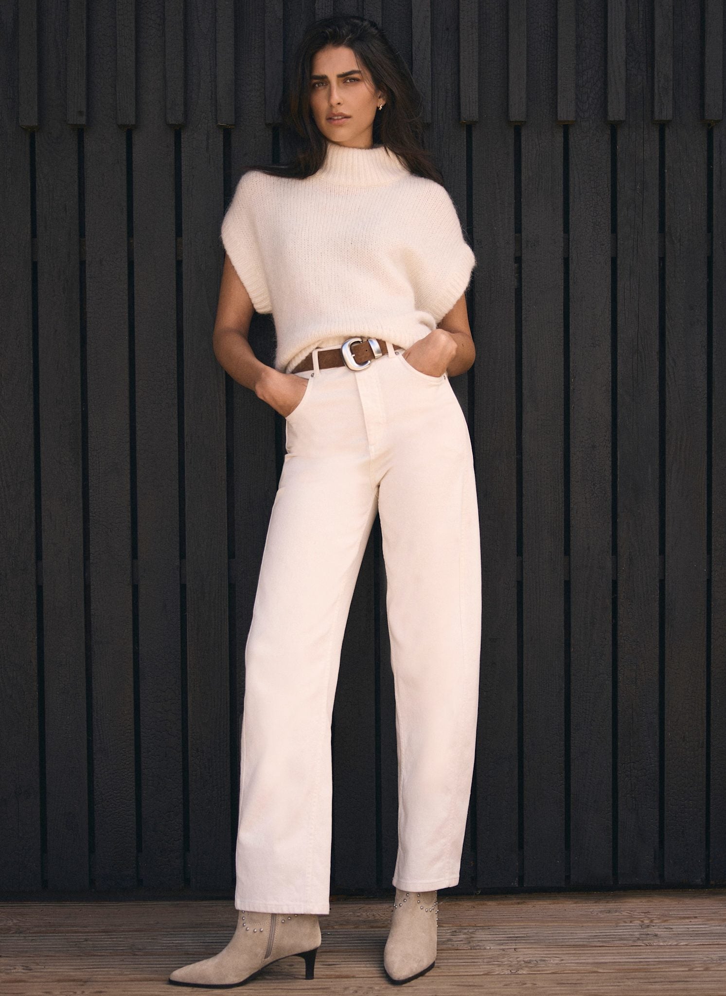 Cream Barrel Leg Jeans