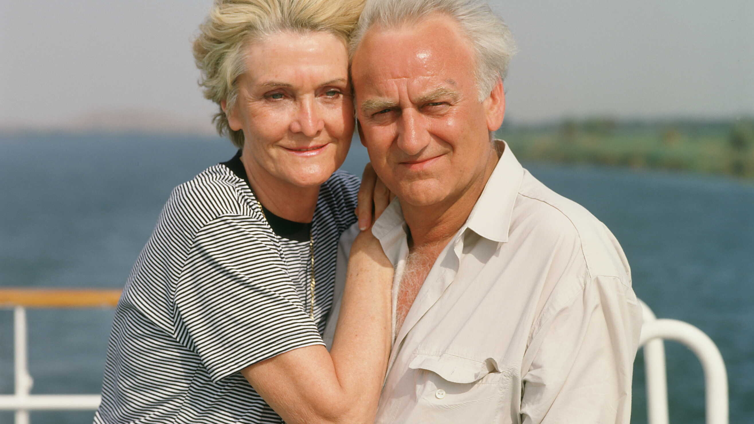 Husband and wife John Thaw and Sheila Hancock photographed on a boat, circa 2000. (Photo by TV Times/Future Publishing via Getty Images)