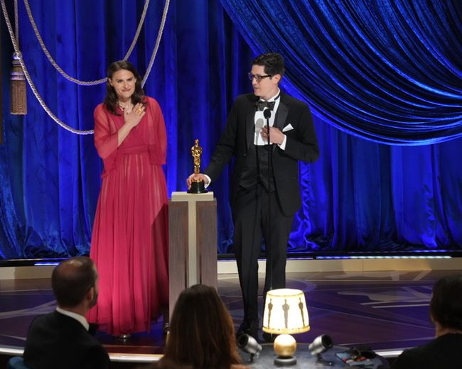 Alice Doyard and Anthony Giacchino win the Oscar for best documentary (short subject) for 'Colette'
