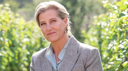 Sophie, Duchess of Edinburgh, wearing a tweed blazer, smiles as she attends the opening of the Domaine Evremond Winery 