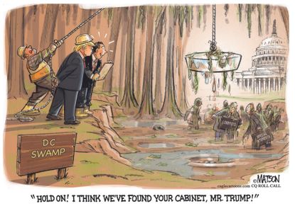 Political cartoon U.S. Donald Trump swamp cabinet picks